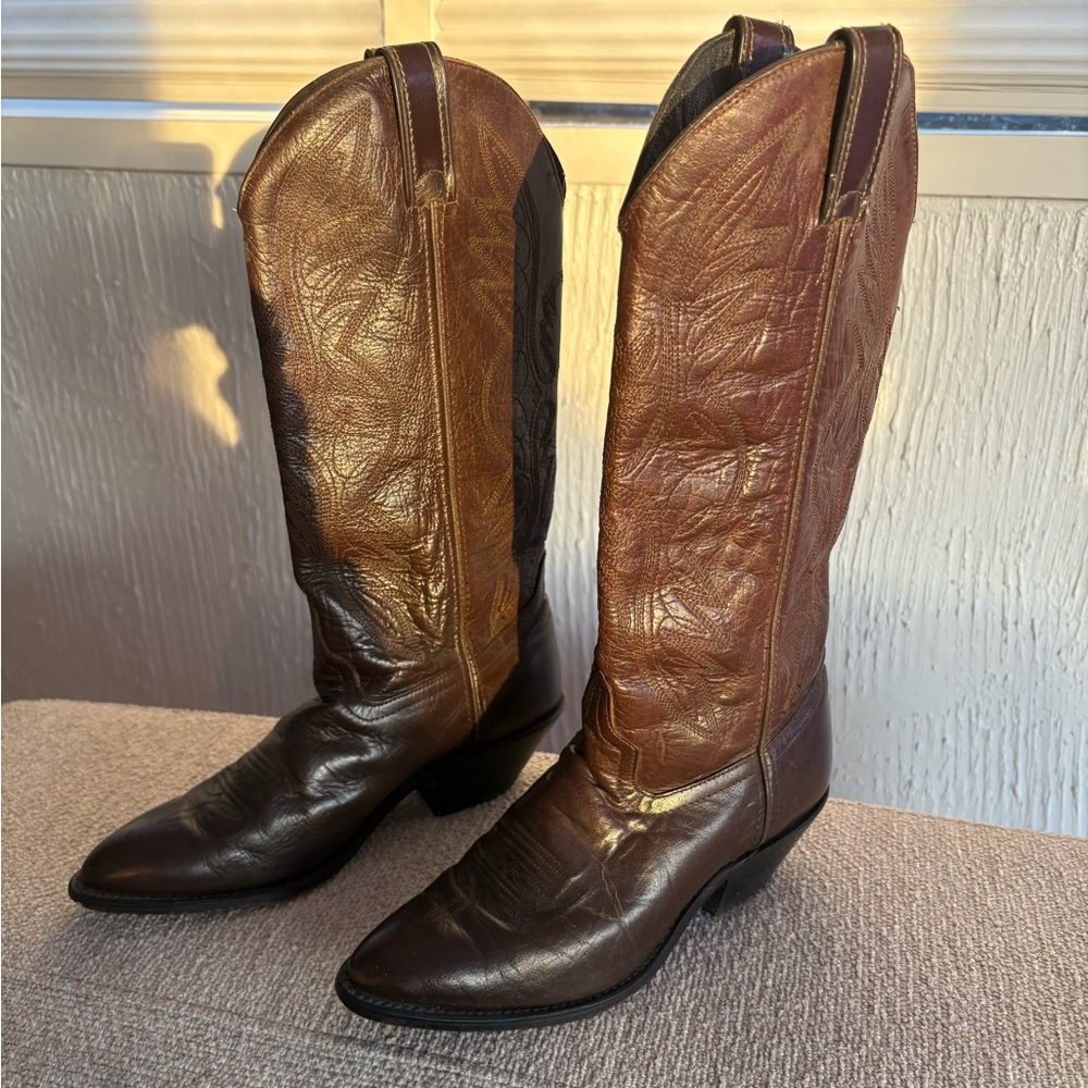 Vintage Dark Brown Leather Laredo Cowboy Boots